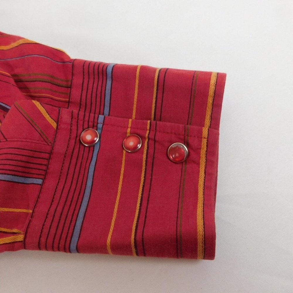 White Horse Pearl Snap Up Men Red with Stripes Shirt Western Rockabilly Size L - Picture 7 of 10